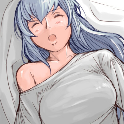 tsuda nanafushi, suigintou, rozen maiden, silver hair, lowres, 00s, 1girl, aged up, breasts, female focus, large breasts, long hair, off shoulder, open mouth, sleeping, solo