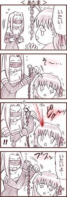matou sakura, medusa (fate), medusa (rider) (fate), fate/stay night, fate (series), 00s, 4koma, comic, greyscale, monochrome