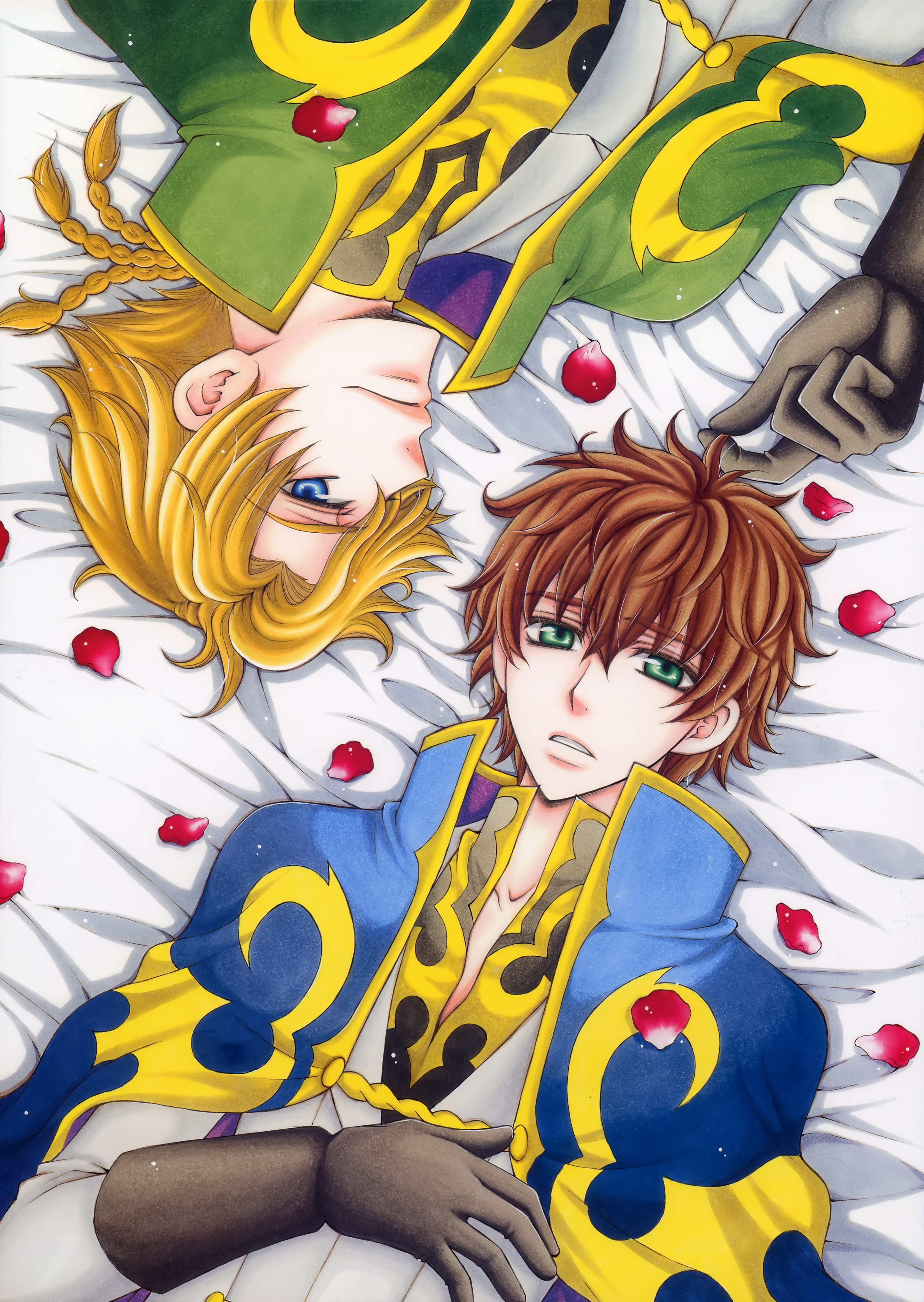 eiki eiki, gino weinberg, kururugi suzaku, code geass, absurdres, highres, 00s, 2boys, male focus, multiple boys