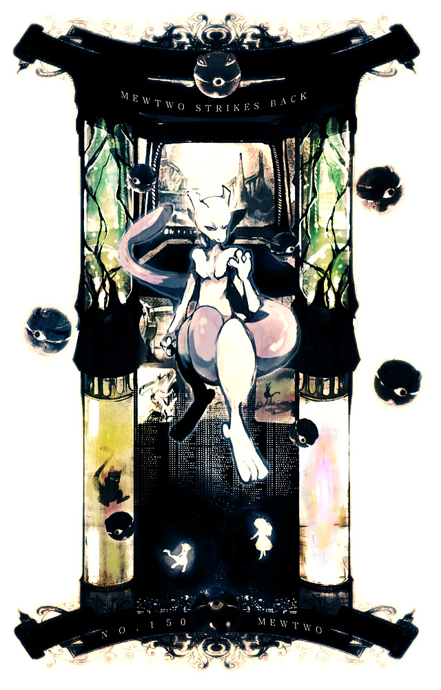 sin (hitonatsu), amber (pokemon), ambertwo (pokemon), mew (pokemon), mewtwo, nintendo, pokemon, pokemon: the first movie – mewtwo strikes back, pokemon (anime), pokemon (classic anime), bad id, bad pixiv id, 1girl, ambertwo, copyright name, english text, gen 1 pokemon, legendary pokemon, mythical pokemon, poke ball, pokemon (creature), tube