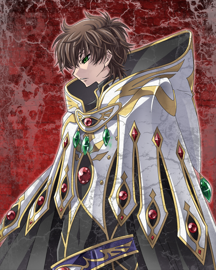 touya (artist), touya (roukaku), kururugi suzaku, code geass, 00s, 1boy, brown hair, cape, green eyes, male focus, solo