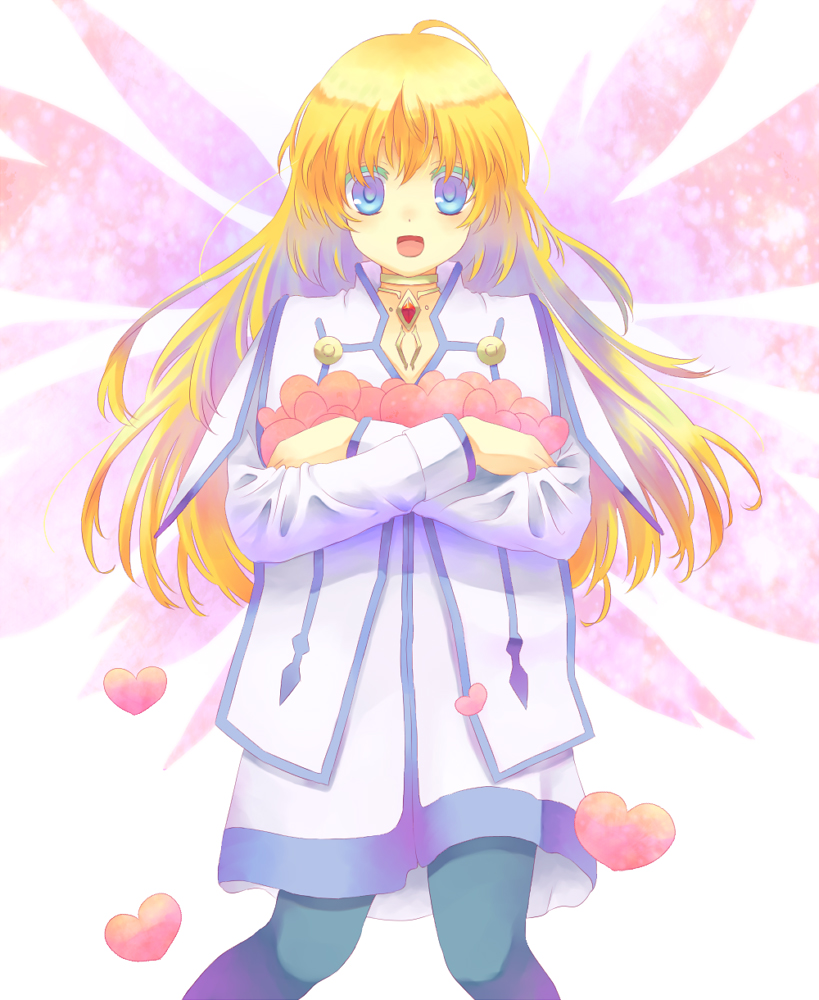 daybreak, colette brunel, tales of (series), tales of symphonia, 00s, blonde hair, blue eyes, long hair, pantyhose, smile, solo, wings