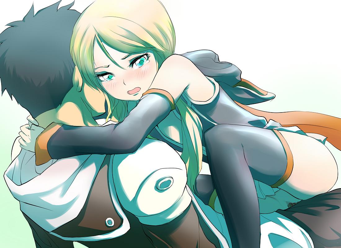 tenjuin frederica, psyren, blonde hair, blue eyes, blush, clothed sex, flat chest, sex, tears, thighhighs, vaginal