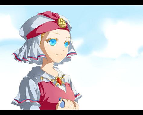 muse (rainforest), princess zelda, young zelda, nintendo, the legend of zelda, the legend of zelda: ocarina of time, lowres, 1girl, blonde hair, blue eyes, child, cloud, female focus, instrument, letterboxed, ocarina, sky, smile, solo