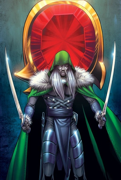 drizzt do'urden, cloak, dark elf, dual wielding, elf, fantasy, gem, holding, hood, pointy ears, scimitar, sword, weapon, white hair