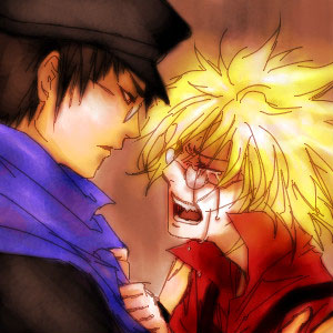 alphonse michel, nakaji, bemani, pop'n music, lowres, apron, black hair, blonde hair, closed eyes, gakuran, glasses, hat, red shirt, scarf, school uniform, shirt, tears