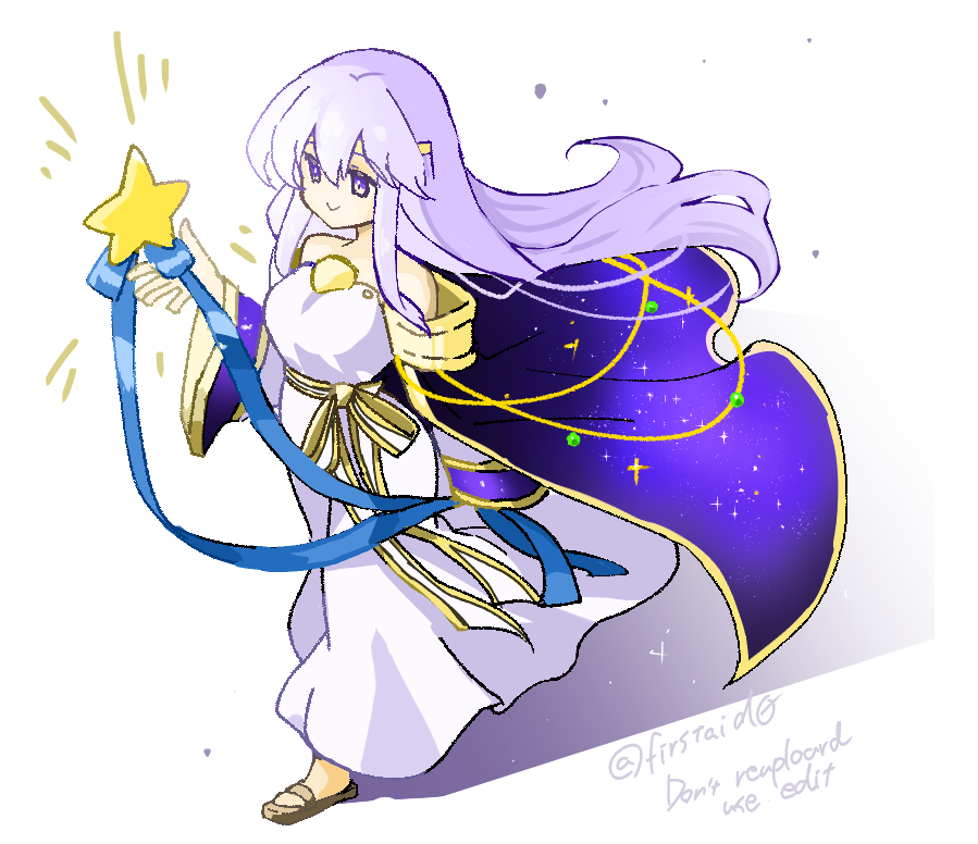 yukia (firstaid0), julia (fire emblem), fire emblem, fire emblem: genealogy of the holy war, nintendo, 1girl, bare shoulders, breasts, cape, circlet, dress, long hair, medium breasts, purple cape, purple eyes, sandals, sash, simple background, smile, solo, walking, yellow sash