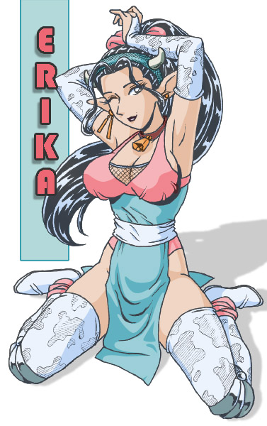 david cardenas, original, animal costume, animal ears, arm support, armpits, bell, black hair, breasts, cleavage, collar, cow costume, cow girl, cow print, earrings, elbow gloves, gloves, headband, horns, huge breasts, jewelry, knee pads, kneeling, long hair, neck bell, pointy ears, ribbon, sitting, smile, solo, thighhighs, thighs