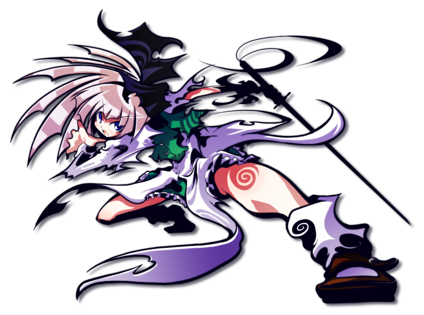 ichi (ichikai), konpaku youmu, touhou, silver hair, 1girl, blue eyes, female focus, full body, katana, ribbon, solo, sword, torn clothes, weapon, white background