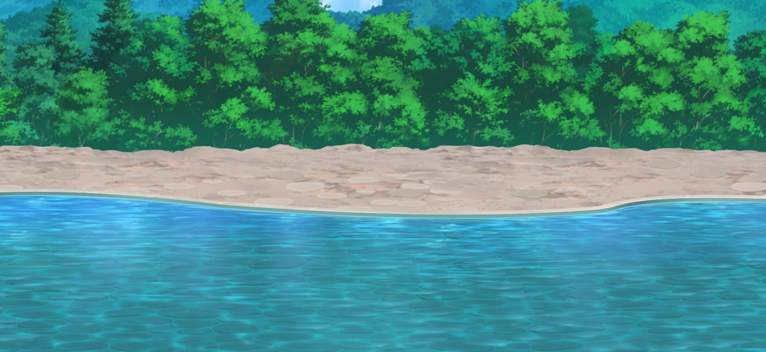 touhou, touhou gensou eclipse, game cg, non-web source, official art, caustics, day, forest, lake, nature, no humans, outdoors, scenery, shore, tree