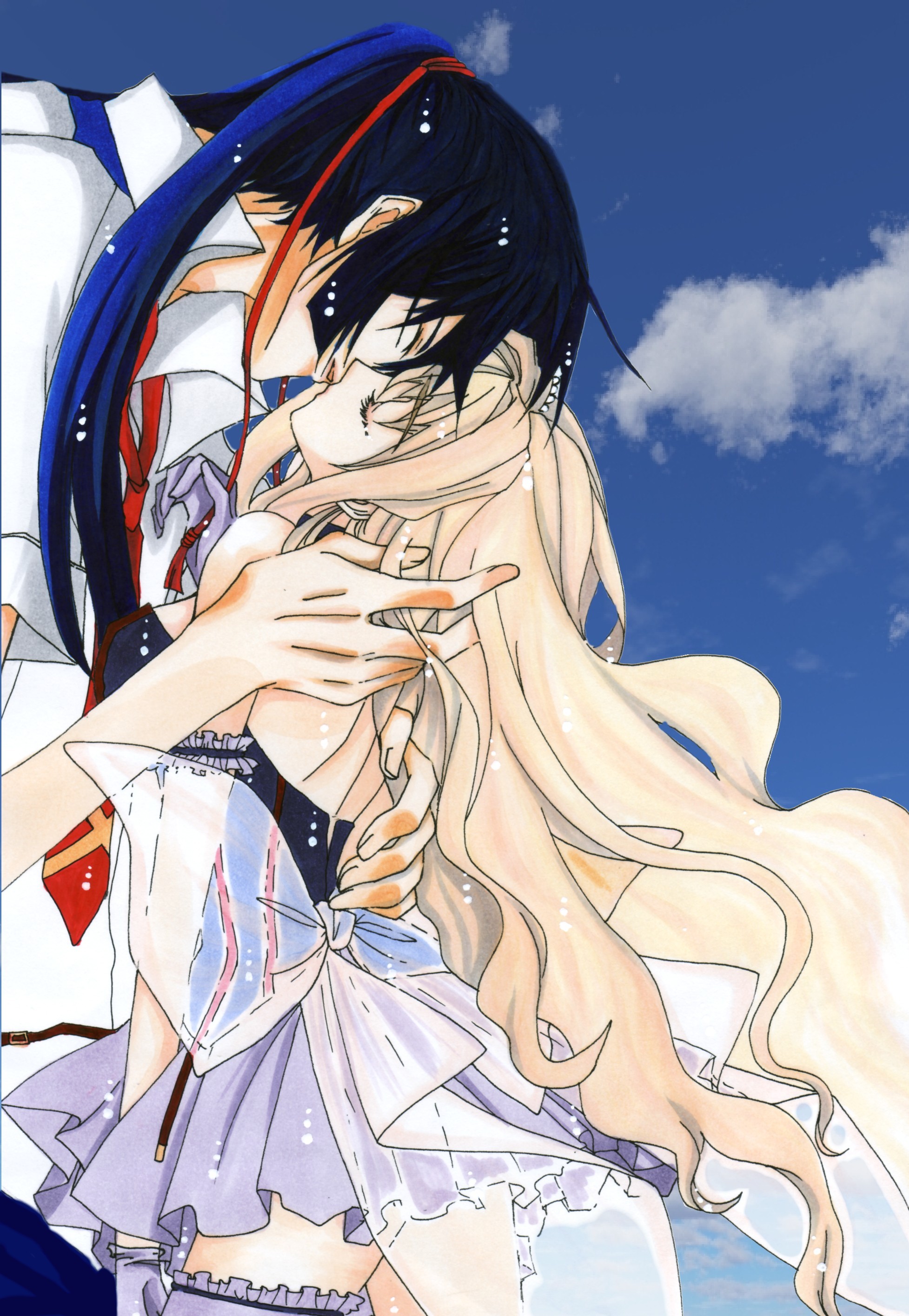 yuki tsubaki, saotome alto, sheryl nome, macross, macross frontier, absurdres, bad id, bad pixiv id, highres, 00s, 1boy, 1girl, couple, hetero, kiss