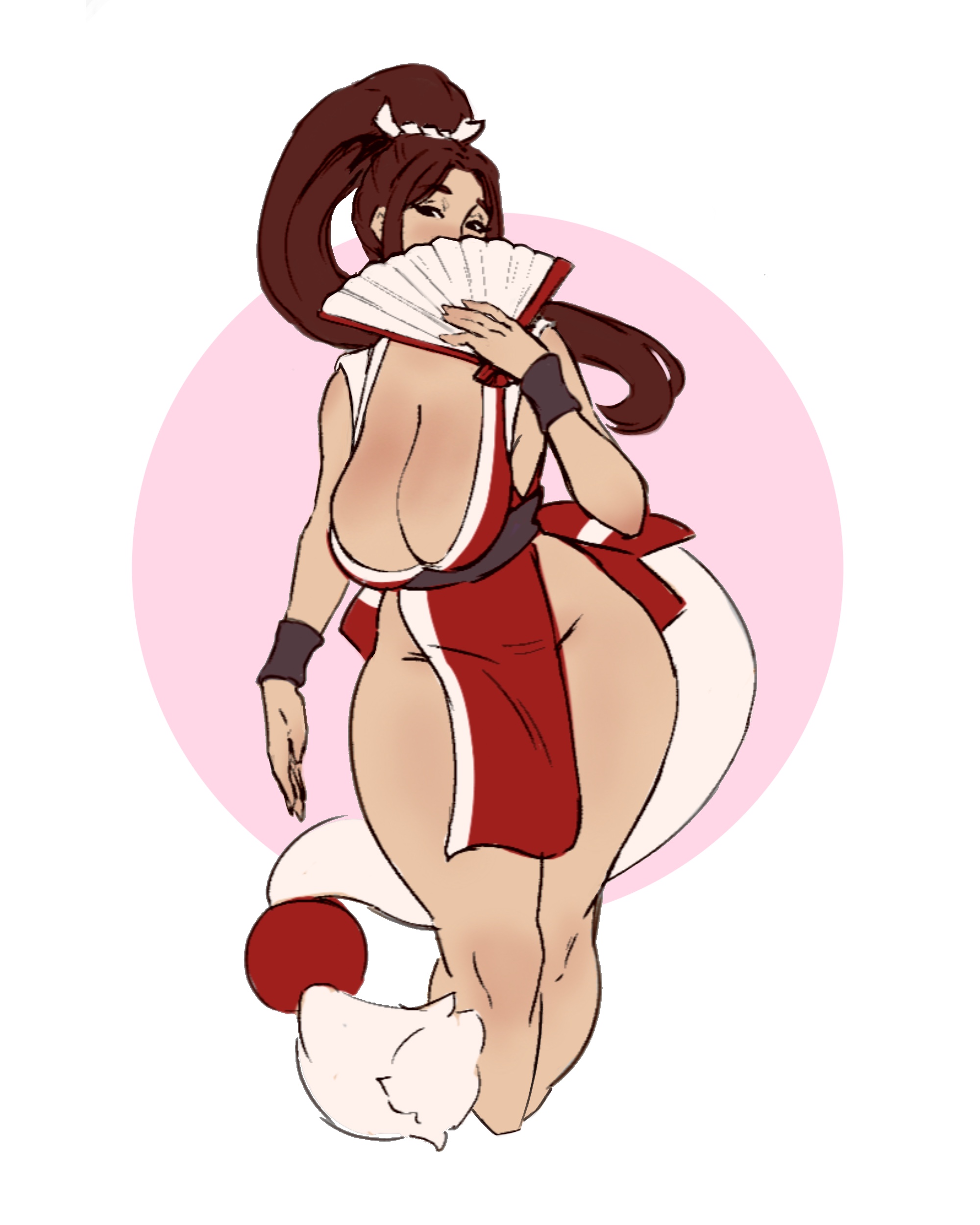 shiranui mai, fatal fury, 1girl, breasts, hand fan, huge breasts, long hair