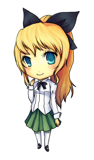 daikai, satou lilly, katawa shoujo, bad id, bad pixiv id, 10s, 1girl, blind, blonde hair, blue eyes, chibi, female focus, smile, solo