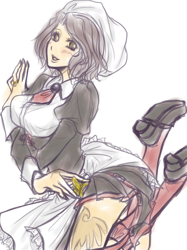 shannon (umineko), umineko no naku koro ni, 00s, apron, bug, butterfly, hat, insect, maid, maid apron, solo