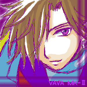 vile (mega man), x (mega man), mega man (series), mega man x (series), lowres, 1boy, android, brown hair, earrings, jewelry, male focus, portrait, purple eyes, short hair, smile, solo