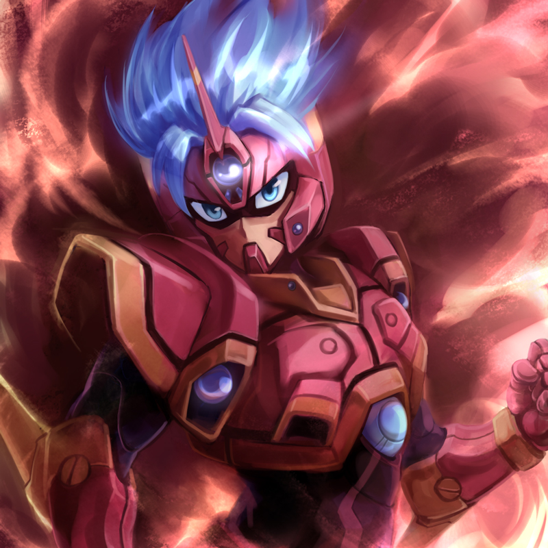 mayata, fighter roar, kouta azuma, banpresto, super robot wars, super robot wars original generation, super robot wars original generation gaiden, 1boy, armor, blue eyes, blue hair, male focus, matching hair/eyes, solo