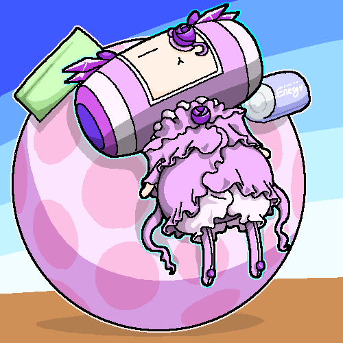 sonota oozei, barasuishou, katamari damacy, rozen maiden, bad id, bad pixiv id, lowres, :o, ball, bloomers, closed eyes, creature, full body, no humans, parody, parted lips, polka dot, sleeping, triangle mouth, underwear