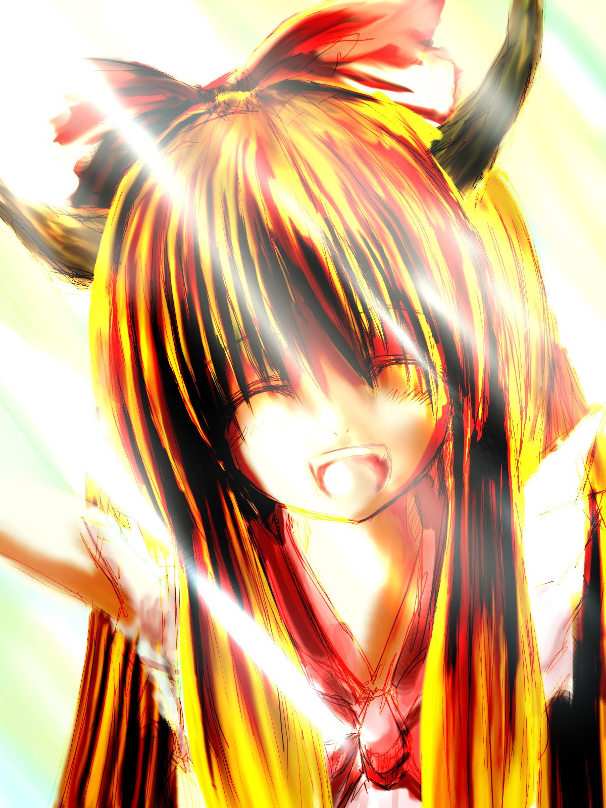 rasha, suika, ibuki suika, touhou, highres, 00s, 1girl, female focus, sketch, solo