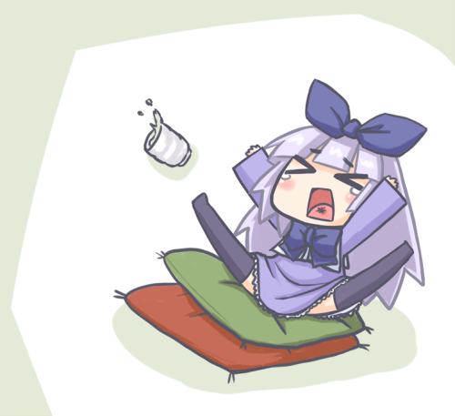 nekoyama, 3.1-tan, os-tan, bad id, bad pixiv id, lowres, > <, bow, chibi, closed eyes, long hair, skirt, solo, thighhighs, zettai ryouiki