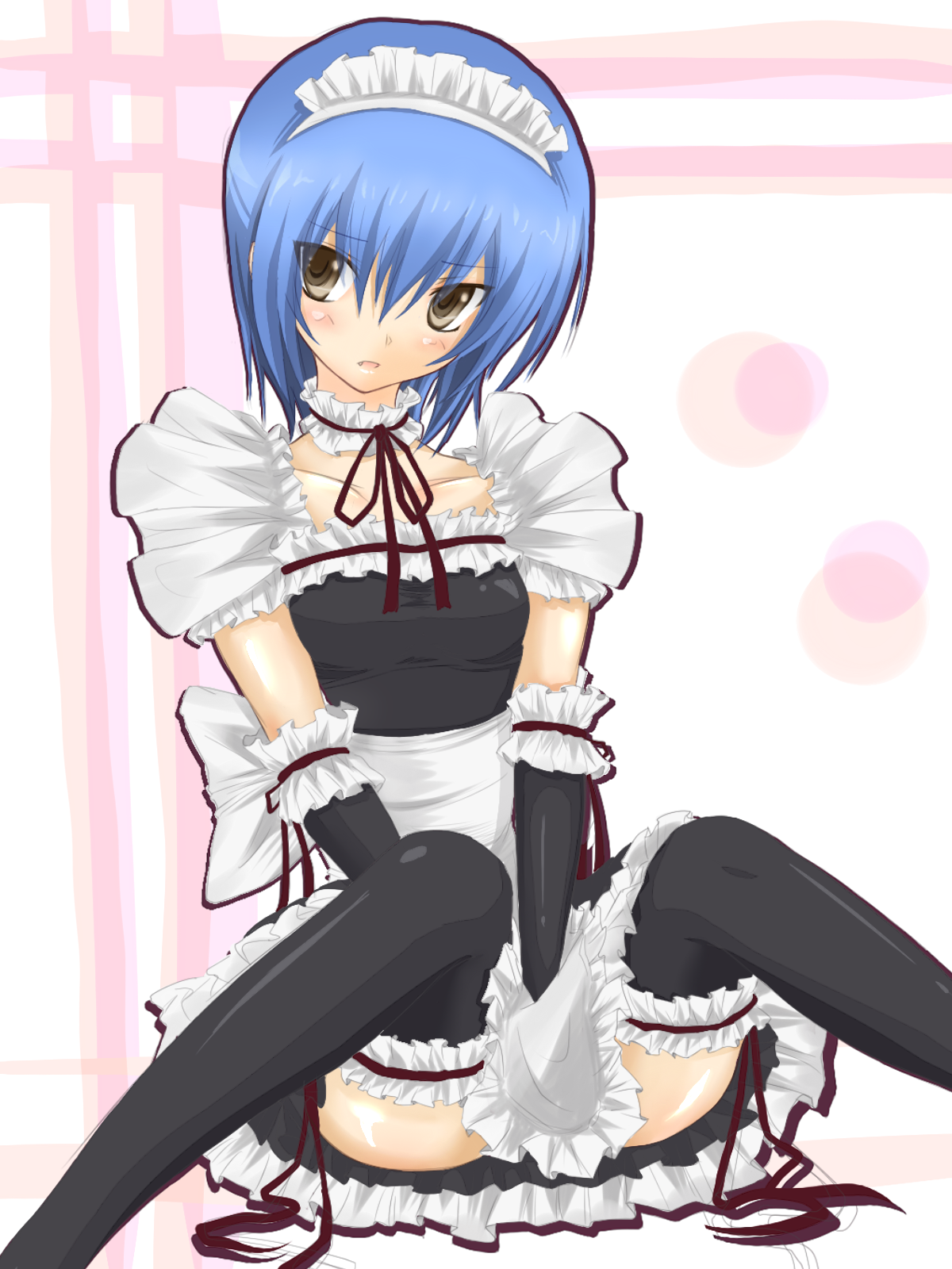 sato toshiya, nishizono midori, nishizono mio, little busters!, bad id, bad pixiv id, highres, blue hair, brown eyes, maid, short hair, solo, thighhighs, transparent background