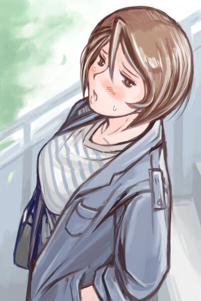 tsuda nanafushi, souseiseki, rozen maiden, 00s, aged up, blush, brown eyes, brown hair, casual, short hair, solo