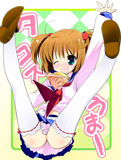 kataoka yuuki, saki (manga), 00s, brown hair, school uniform, serafuku, solo, taco, thighhighs, two side up