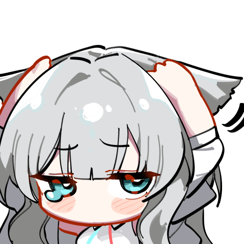 kinbakuman, perlica (arknights), arknights, arknights: endfield, commentary, lowres, 1girl, animal ears, bird ears, bird girl, blue eyes, blush stickers, chibi, cowering, crying, crying with eyes open, dress, grey hair, hands on own head, long hair, looking at viewer, no mouth, simple background, sleeveless, sleeveless dress, solo, tears, upper body, white background, white dress