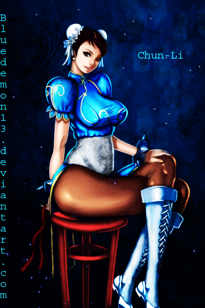 bluedemon13, chun-li, capcom, street fighter, self-upload, 1girl, boots, bun cover, china dress, chinese clothes, double bun, dress, female focus, hair bun, pantyhose, sash, sitting, solo, thighs