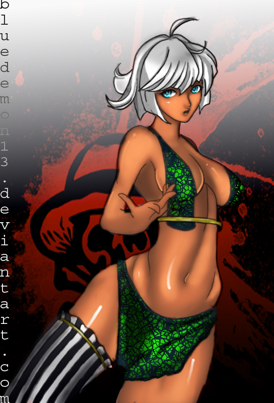 bluedemon13, marguerite, one piece, banned artist, amazon, blue eyes, bone, dark skin, jolly roger, pirate symbol, skull, thighhighs, white hair