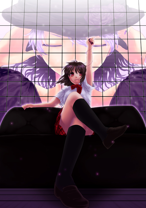 konno rei, original, couch, crossed legs, kneehighs, sitting, socks, solo