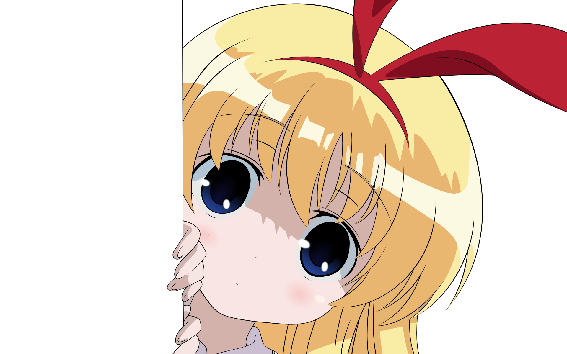 amae koromo, saki (manga), anime screenshot, derivative work, highres, vector trace, 00s, blonde hair, blue eyes, child, long hair, peeking, peeking out, ribbon, solo, transparent background