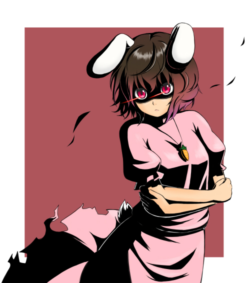 aki081, inaba tewi, touhou, 1girl, animal ears, female focus, glowing, glowing eyes, gradient hair, multicolored hair, rabbit ears, red eyes, short hair, simple background, solo