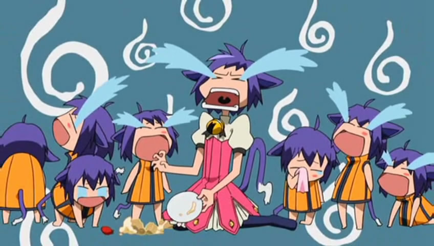 midarezaki kyouka, kyouran kazoku nikki, 00s, animal ears, bell, cat ears, cat tail, purple hair, tail, tears