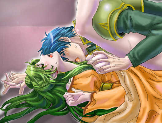 aozora kyuuji, elincia ridell crimea, geoffrey (fire emblem), fire emblem, fire emblem: path of radiance, fire emblem: radiant dawn, nintendo, blue hair, clothed sex, green hair