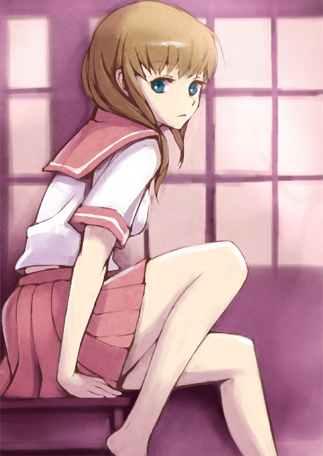 kawa akira, original, tagme, barefoot, school uniform, serafuku, skirt, solo