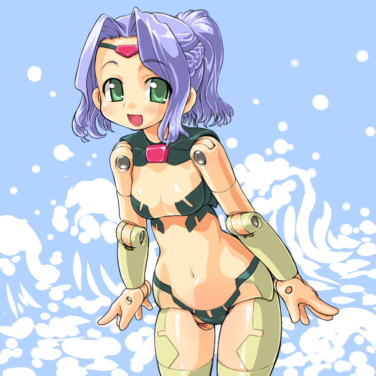 dd (ijigendd), ianeira, busou shinki, bad id, bad pixiv id, 10s, 1girl, blue hair, doll joints, female focus, flat chest, green eyes, joints, solo