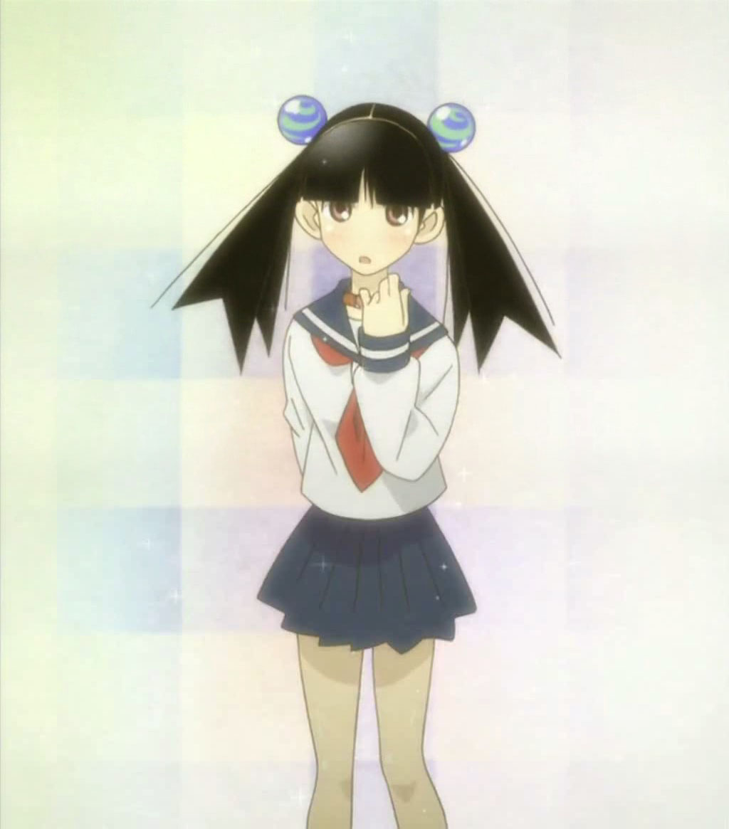 otonashi meru, sayonara zetsubou sensei, anime screenshot, stitched, third-party edit, 00s, 1girl, black hair, female focus, solo, twintails