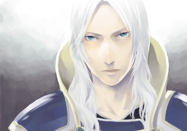arita youko, warrior of light (ff1), dissidia final fantasy, final fantasy, final fantasy i, 1boy, armor, blue eyes, gradient background, long hair, male focus, solo, white hair