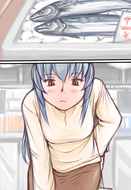 tsuda nanafushi, suigintou, rozen maiden, silver hair, 00s, aged up, alternate breast size (larger), casual, fish, long hair, solo