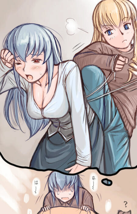 tsuda nanafushi, shinku, suigintou, rozen maiden, silver hair, 00s, 2girls, aged up, blonde hair, blue eyes, breasts, casual, cleavage, corset, dreaming, large breasts, long hair, multiple girls, one eye closed, wink