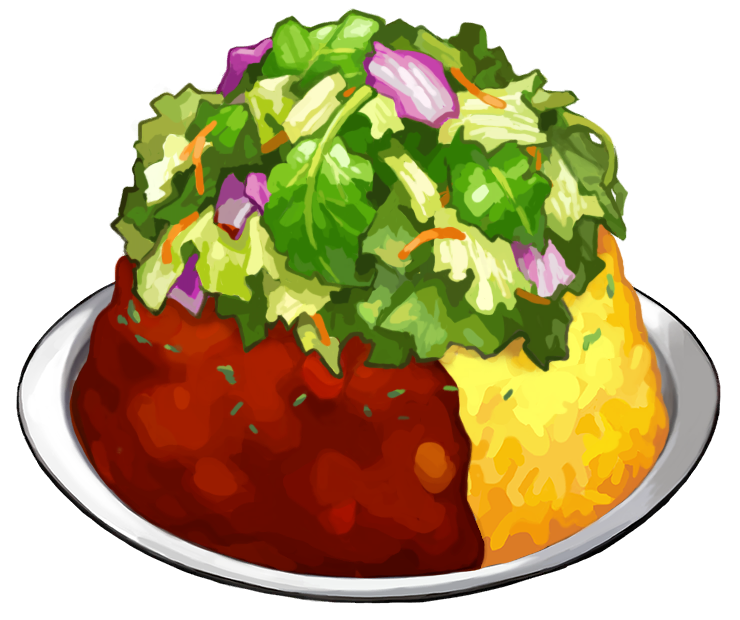 nintendo, pokemon, pokemon swsh, artist request, game cg, official art, third-party source, curry, curry rice, food, food focus, lettuce, no humans, plate, rice, transparent background