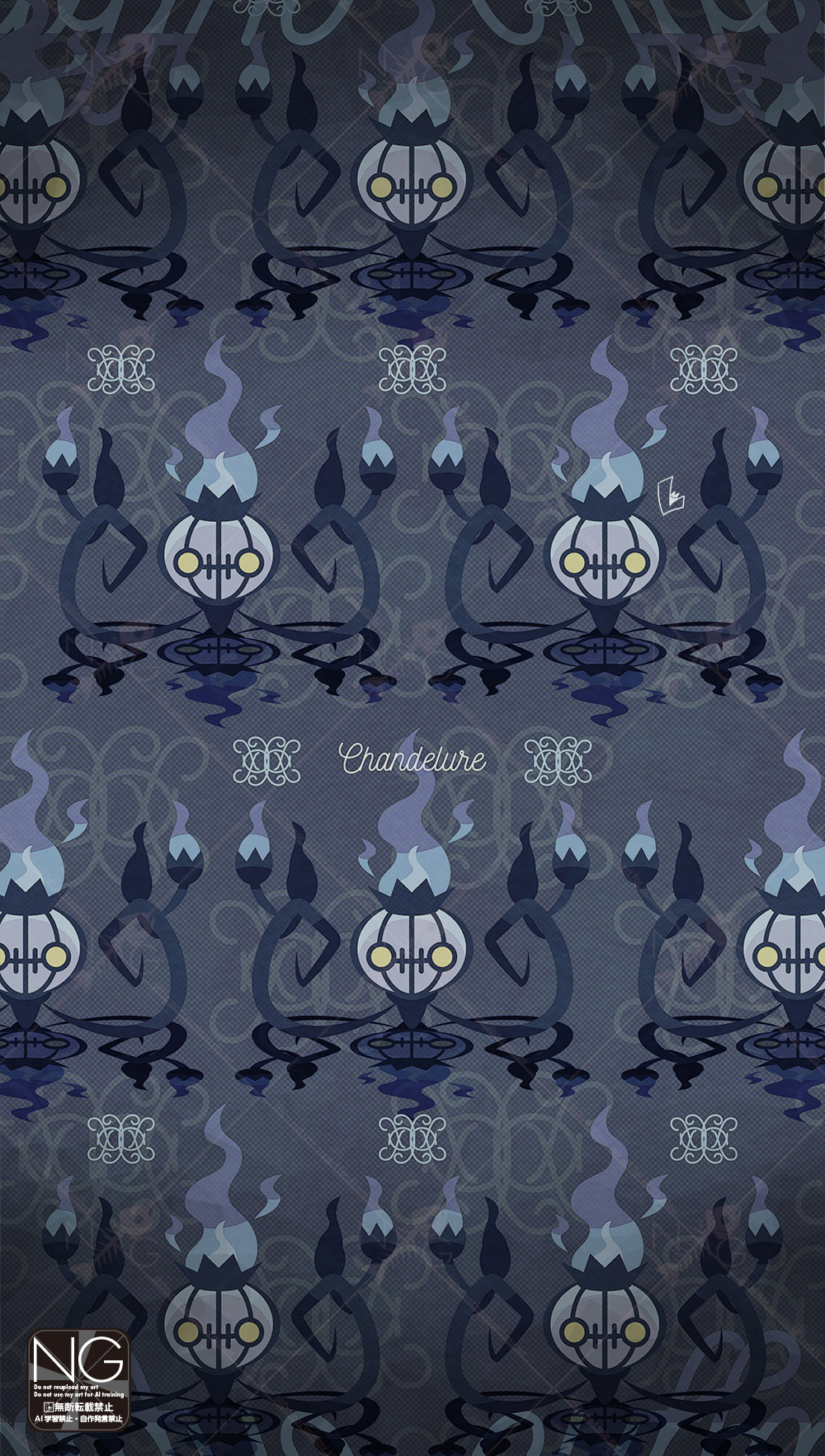 meme (sleepsheep), chandelure, nintendo, pokemon, highres, chandelier, fire, full body, gen 5 pokemon, ghost, looking at viewer, no humans, pokemon (creature), pokemon focus, purple fire, yellow eyes