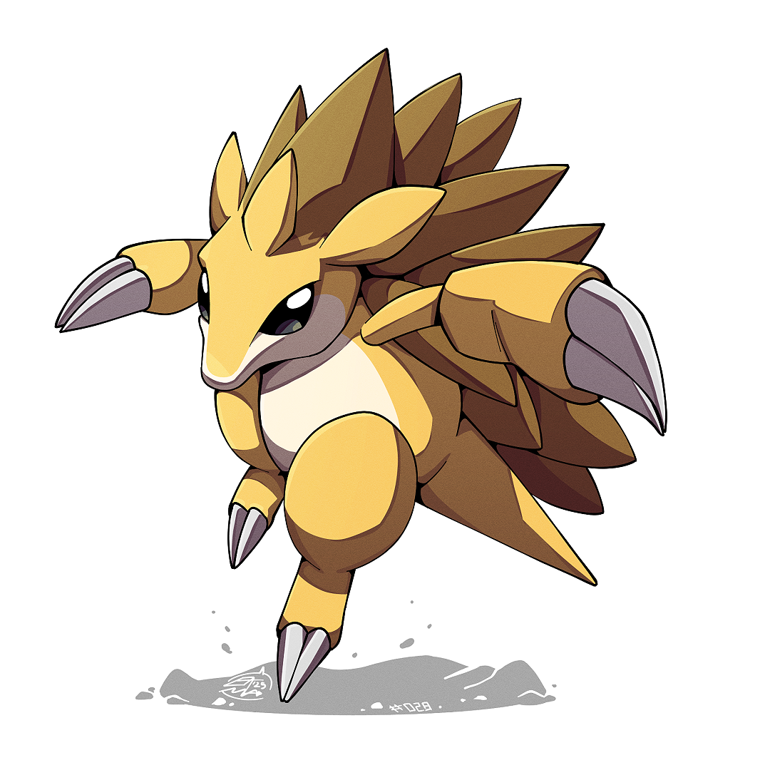 mistray-art, sandslash, nintendo, pokemon, claws, full body, gen 1 pokemon, looking at viewer, no humans, numbered, pokemon (creature), signature, simple background, solo, white background