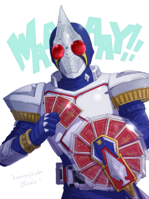 sakurase, kamen rider blade, kamen rider, kamen rider blade (series), 1boy, card, holding, holding card, male focus, solo