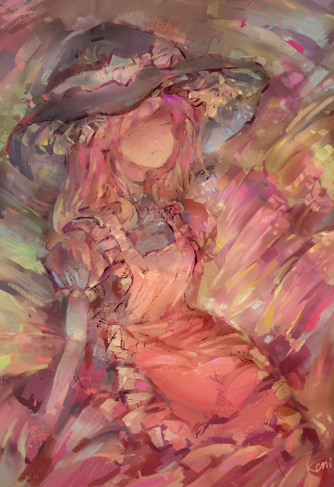 tsuuyakukan reni, kirisame marisa, touhou, bad id, bad pixiv id, 1girl, apron, blonde hair, bow, faux traditional media, female focus, hat, solo, speed painting, witch, witch hat