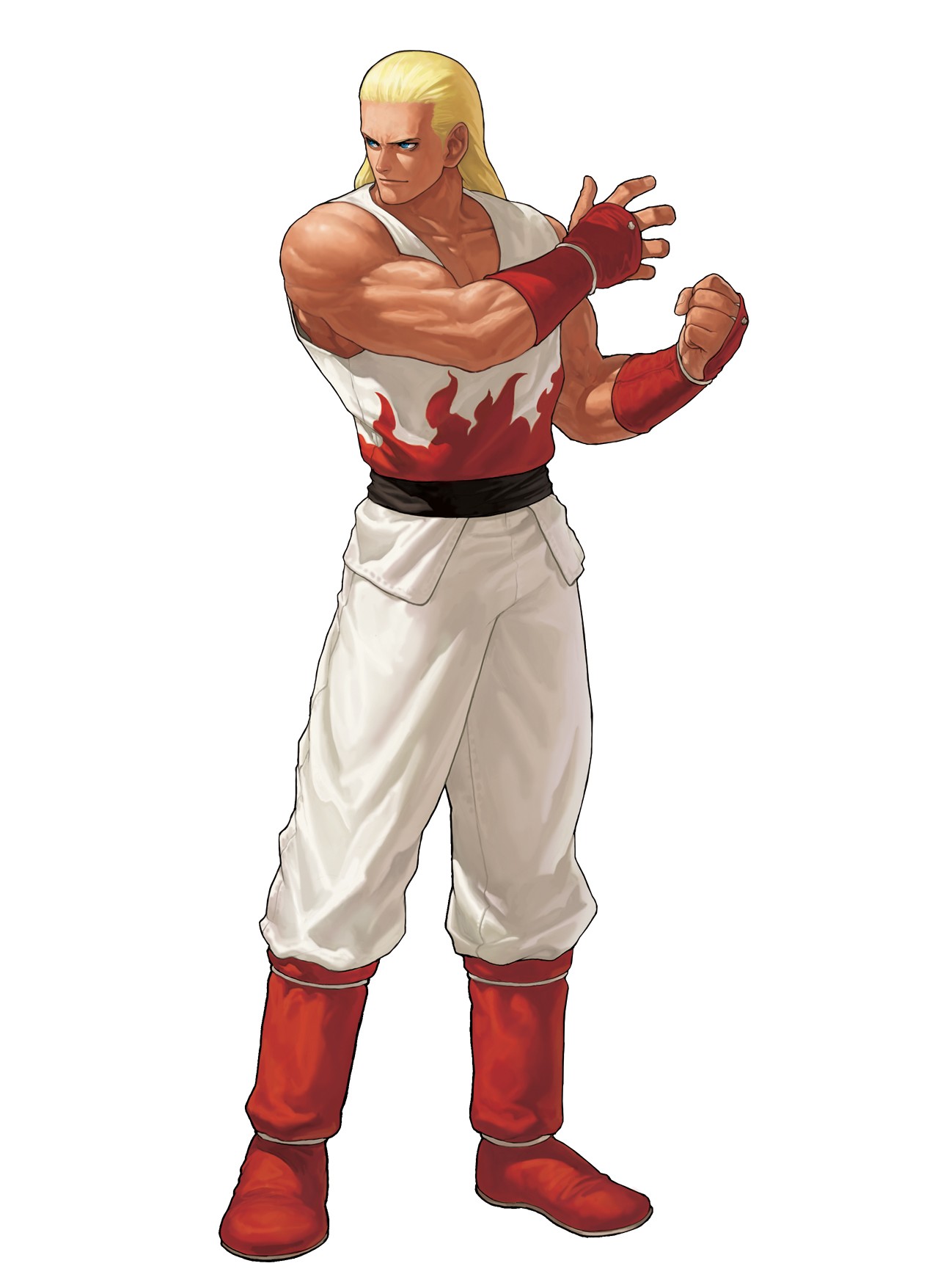 ogura eisuke, andy bogard, fatal fury, snk, the king of fighters, the king of fighters xii, highres, official art, 1boy, blonde hair, blue eyes, male focus, muscular, muscular male, solo, wrist guards