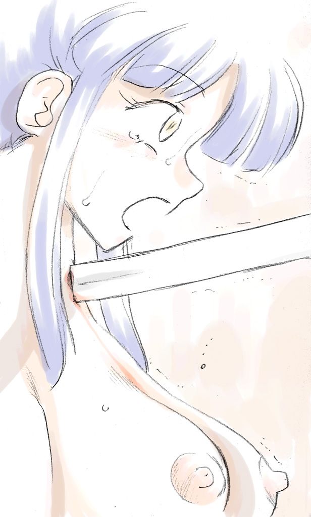sakura taisen, blade, artist request, character request, 00s, 1girl, blood, blue hair, breasts, female focus, guro, nipples, solo, sweat, tears, topless female, trembling