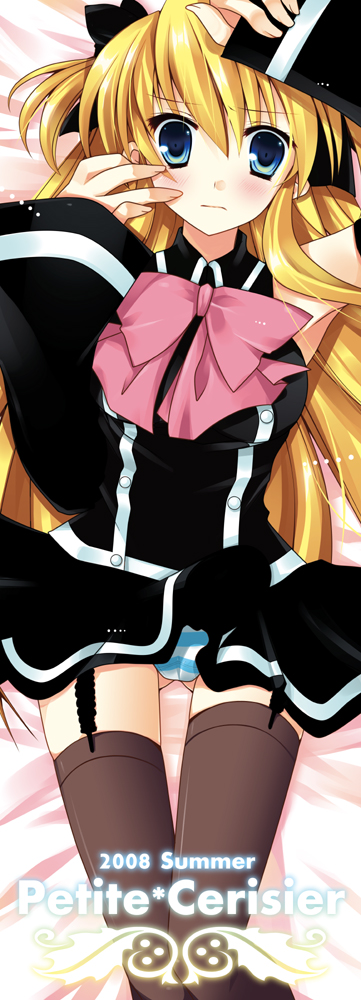 shalon, quiz magic academy, 1girl, blonde hair, female focus, school uniform, solo, thighhighs