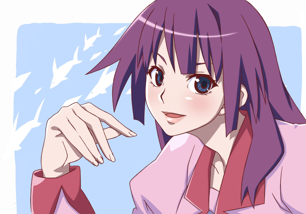 tsurugi (artist), senjougahara hitagi, bakemonogatari, monogatari (series), bad id, bad pixiv id, 00s, 1girl, female focus, long hair, school uniform, solo, thighhighs