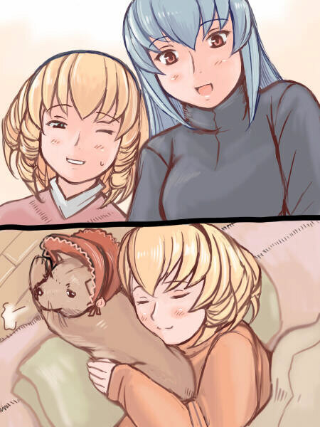 tsuda nanafushi, hinaichigo, suigintou, rozen maiden, 00s, aged up, blonde hair, bonnet, casual, dog, green eyes, red eyes, siblings, sleeping, wink